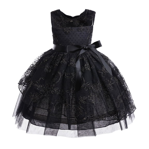 QUOTAY Girls Off Shoulder Party Gown with Rose Embroidery Mesh Dress for Ages 3-10 Years Girls Dresses Black,100