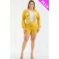 thumbnail image 2 of Saronite Velour Crop Zip Up Soft Long Sleeve Crop Top Hoodie Jacket & Shorts Set, Mustard (Women's), 2 of 5