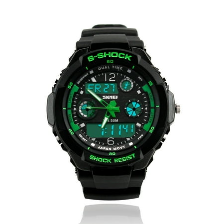 Mens Fashion Waterpoof Analogue Military Digital LCD Alarm Date Army Rubber Sport Watch Wristwatch