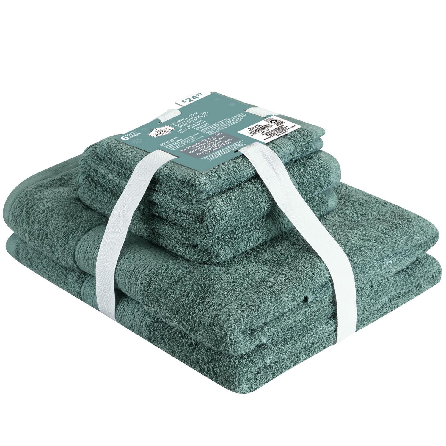 Holiday Time 100% Cotton 6-Piece Solid Towel Set