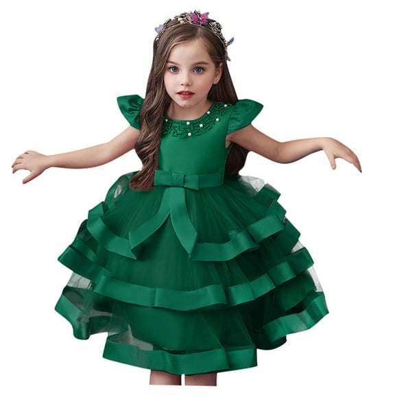 Otqutp Wedding Dress for Toddler Girls Floral Kids Girls Princess Bridesmaid Pageant Gown Birthday Party Wedding Dress Holiday Midi Dresses for 1 to 8 Years(Green,4-5 Years)