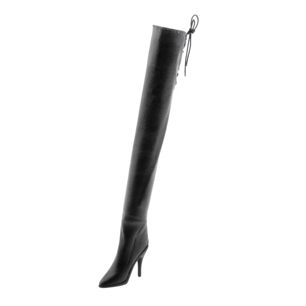 Runquan 1 6 Scale Women Thigh High Boots Pu Leather Zipper Over The Knee Boots For Black Black Shoes Height 13.5cm