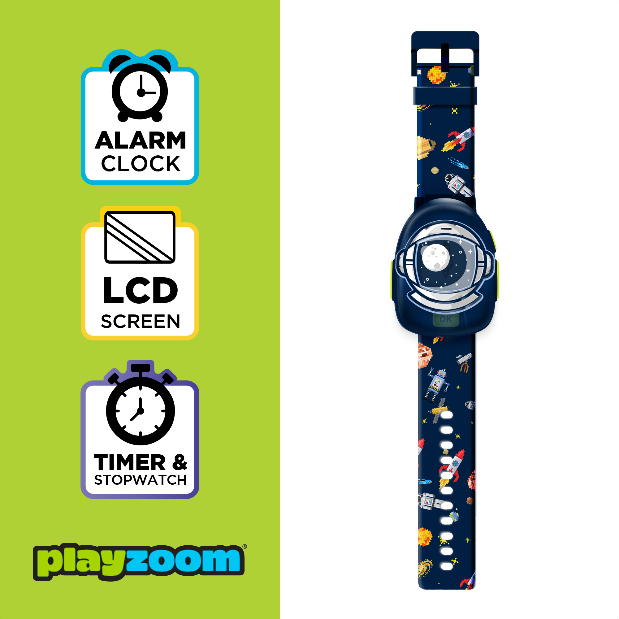 PlayZoom Unisex Kids Smartwatch Learning Fun Games Lcd Sport Birthday Gift (Navy Space)