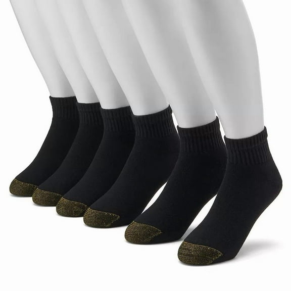 Gold Toe BLACK Men's 6-Pack Athletic Cushioned Cotton Quarter Socks, US 6-9