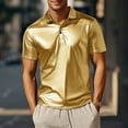 thumbnail image 2 of MIXUE Polo Shirts For Men Summer Solid Color Bronzed Lapel Button Down Short Sleeve Loose Fashion Tee Shirts Streetwear,Gold,M, 2 of 4