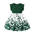 thumbnail image 3 of Weebloom Little Girls' Summer Dresses Flutter Sleeve Print Color Sleeveless Ruffle Dress With Pleated Detail Elegant Party Gown Dress For Girls Green 5-6 Years, 3 of 9