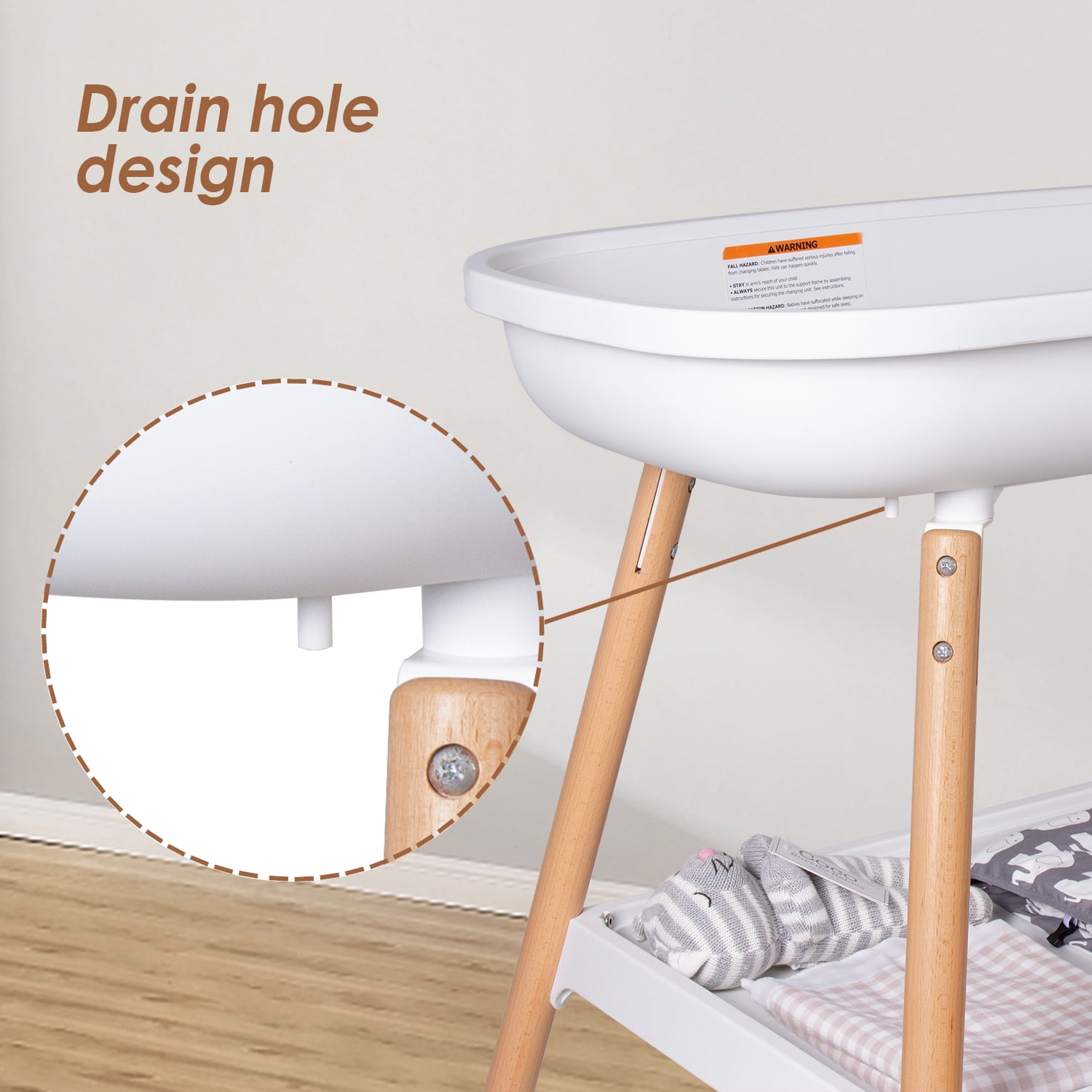 Beberoad Love Baby Changing Table with Changing Pad & Large Storage Rack, Height-Adjustable, White