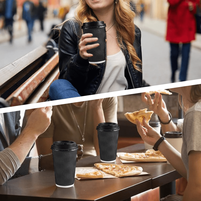 100 Pack 12 oz Disposable Coffee Cups, Insulated Corrugated Paper Cups