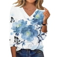 thumbnail image 7 of Womens Floral Printed Shirts V Neck Blosues Tops 3/4 Sleeve Shirts Tunics Loose Fitted Top Fashion Trendy Outfit 2026 Dressy Trendy Blouses, 7 of 7
