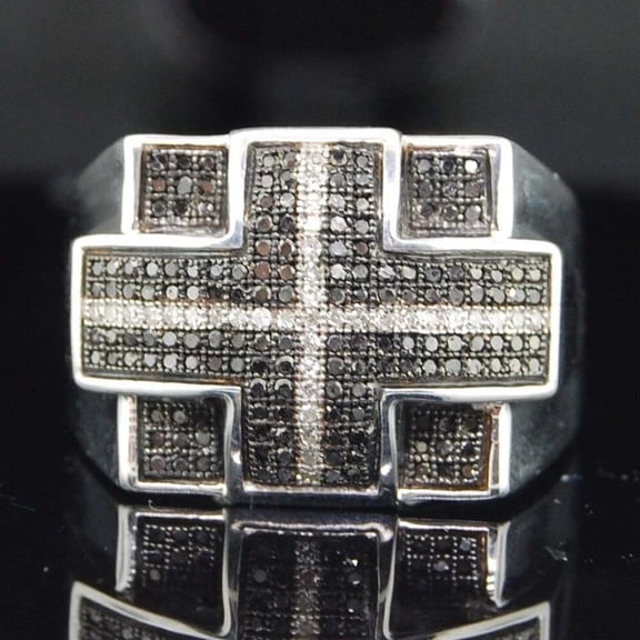 Divine_creation 2.20 Ctw Round Cut Black Diamond Mens Wedding Ring 14K White Gold Plated 925 Sterling Silver-5.5