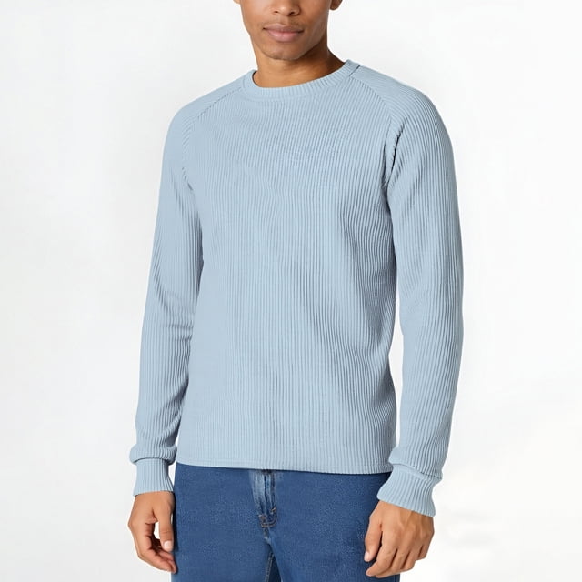 pstuiky Camisas para hombre de manga larga, Blusa/camiseta informal y moderna de color liso con cuello redondo y manga larga para hombre top de hombre xxl