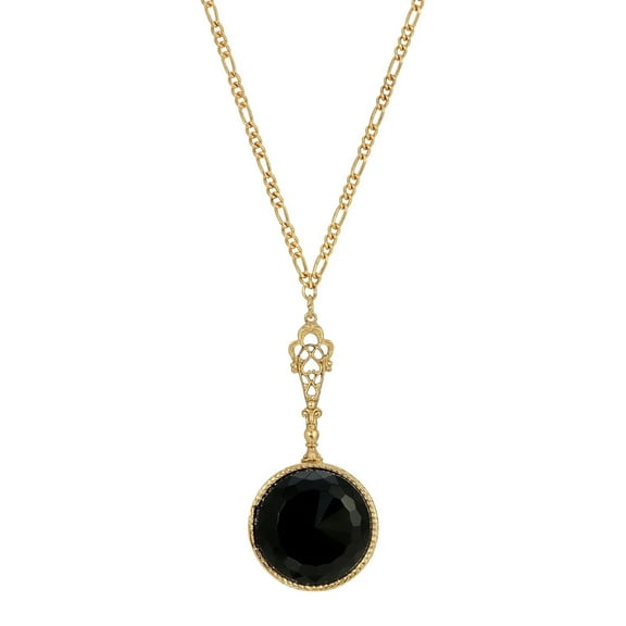 1928 Jewelry Deco Black Faceted Stone Pendant Necklace For Women 28"