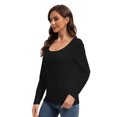thumbnail image 3 of Women Long Sleeve Scoop Neck Slim Fitted Basic Soft T-Shirts, 3 of 6