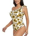 thumbnail image 2 of Gaeub Sunflowers and Bees Women's One Shoulder Ruffle Tummy Control Swimwear for Swimming Surfing Beach Party - Small, 2 of 8