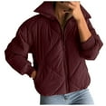 thumbnail image 3 of Lisingtool Winter Coats for Women's Pockets Full Zip Long Sleeve Quilted Jacket Short Bubble Coats Womens Coats Wine, 3 of 7