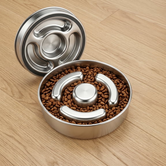 Slow Feeder Dog Bowl Stainless Steel, 2 Cups Metal Non-Slip Dog Food Bowls, Dogs Water Bowl for Small & Medium Sized Dogs, Fun Bloat Stop Pet Bowl for Fast Eaters, Slows Down Pets Eating