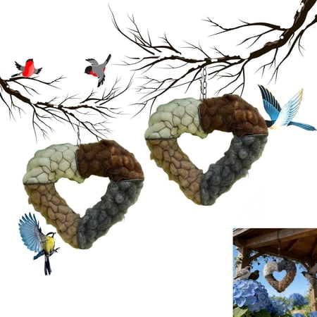 Handmade Alpaca Fiber Bird Nesting Heart Refillable Birds Haven Heart Shape Hummingbird Nesting Winter Tree Shelter for Wild Bird Hummingbird House(wwx)