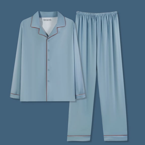 Swuxness Mens Long Sleeve Pajama 2 Piece Sets, Men's Long Pants Set, Men Solid Color Notch Lapel Soft Comfortable Breathable Loungewear Sleepwear Pajama Set Green, L