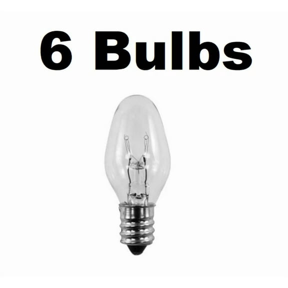 6 Night Light / Candle Lamp Bulbs -7 Watt, C7, Clear, Candelabra 7C7C