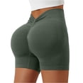 thumbnail image 2 of Domuza Womens Workout Impact Shorts V Back Butt Lifting Tummy Control Gym Shorts Comfy Running Seamless Booty Biker Shorts Green L, 2 of 8