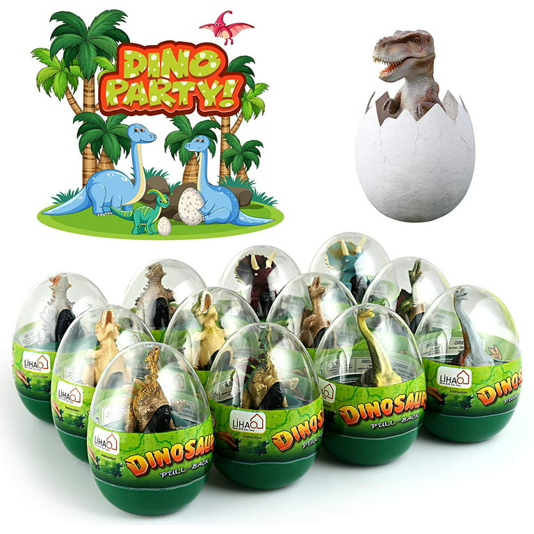 Naler Pack of 12 Dinosaur Pull Back Cars with Jumbo Eggs,Dino Surprise Egg  Party Favors for Kids Birthday Gift Easter Basket Stuffers