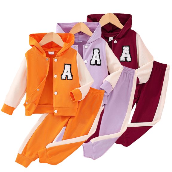 Esaierr Kids Girls Boys Spring Fall Sweatshirt 2PCS Outfits Clothes Baby Long-Sleeved Hooded Color Collision A-Line Jacket Tops Jogger Pants Casual Set for 2-8 Years Old