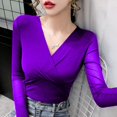 thumbnail image 2 of Women's Monochromatic V-Neck Long Sleeve T-Shirt Spring Clothes Temperament Office Lady Casual Tops Simplicity New Style Fashion, 2 of 5
