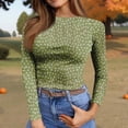 thumbnail image 7 of CIENVNSTG Tops for Women Long Sleeve Crewneck Ribbed Knit Going Out Tops Trendy Slim Fit Outfits Retro Floral Stretch Basic Tees Green XXL, 7 of 7