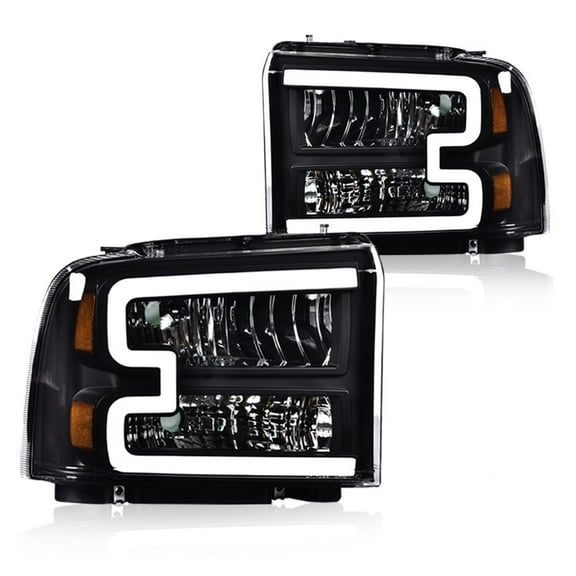LED DRL Black Headlights Fit For Ford F250 F350 F450 F550 2005-2007 Super Duty