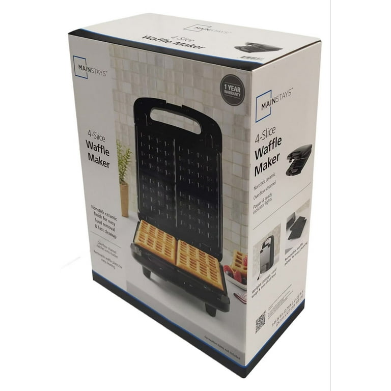 Mainstays 4 Slice Waffle Maker, Removable Plates, Black