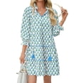 thumbnail image 3 of Floral Print Loose Long Sleeved Women V-neck Ruffle Tassel Mini Dress, 3 of 7