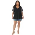 thumbnail image 3 of DARING DIVA Women's Plus V Neck Floral Flutter Sleeve Blouse Casual 1X Black, 3 of 6
