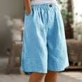 thumbnail image 3 of Womens Bermuda Shorts Cotton Elastic High Waist Pockets Wide Leg Breathable Knee Length Bermuda Long Shorts for Women, 3 of 7