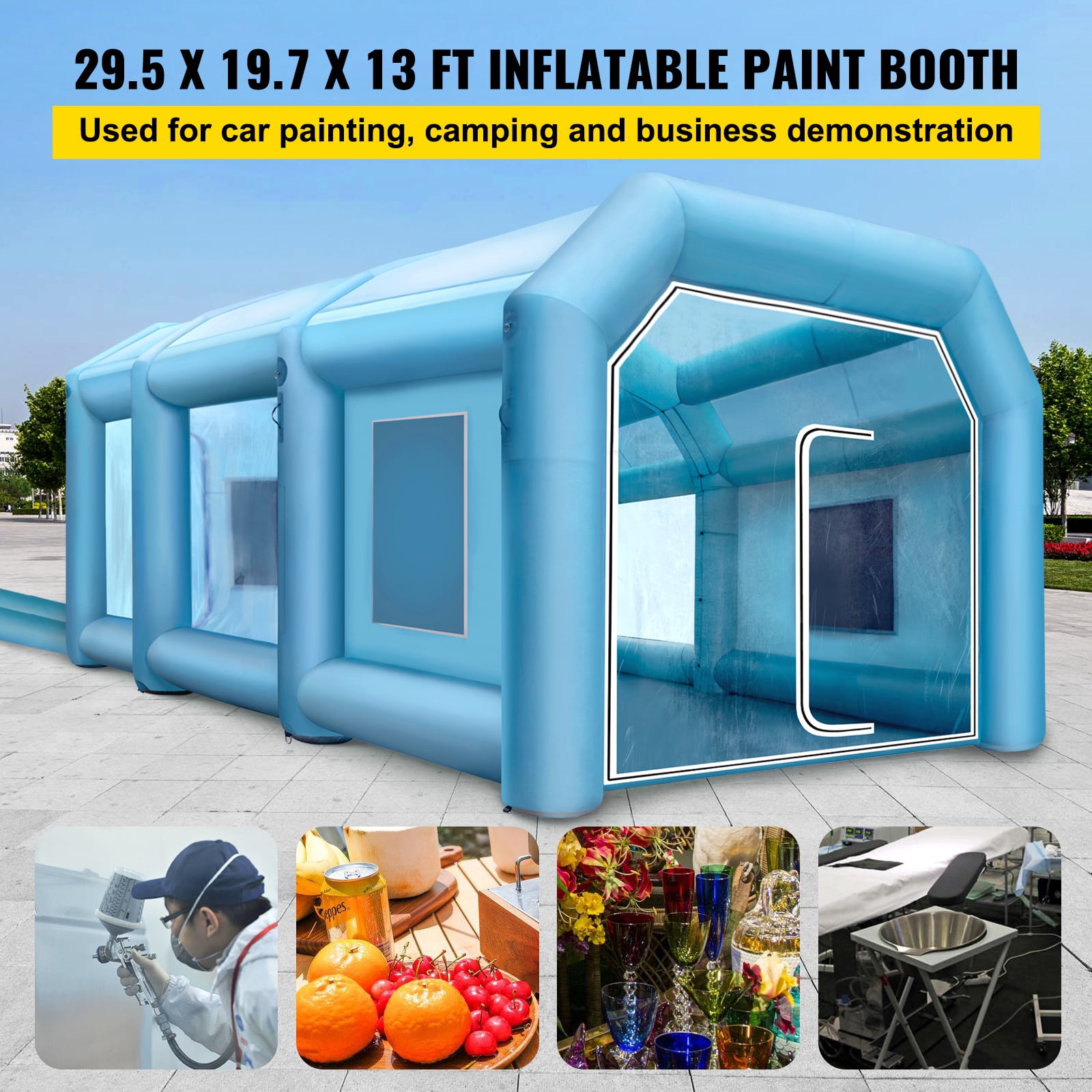 KFFKFF Inflatable Paint Booth, 29.5x19.7x13 ft Spray Paint Booth, with 2 Powerful Blowers Inflatable Spray Booth with Air Filter System, Car Paint Booth for Car Parking Tent Workstation