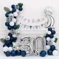 thumbnail image 3 of AOWEE 30th Birthday Party Decoration, Dark Blue Silver Balloon Arch with Number 30 Foil Balloon Banner Confetti Balloons Silver Tablecloths for Women Men Birthday Anniversary, 3 of 7