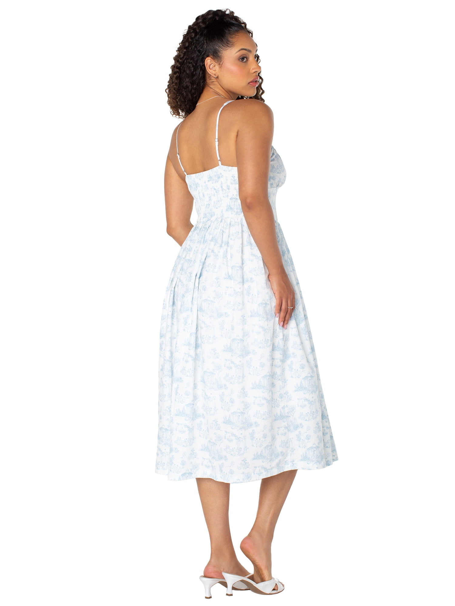 Bridgerton Celebrity Pink Women's and Women's Plus Basque Waist Midi Toile Dress, Sizes XS-4X