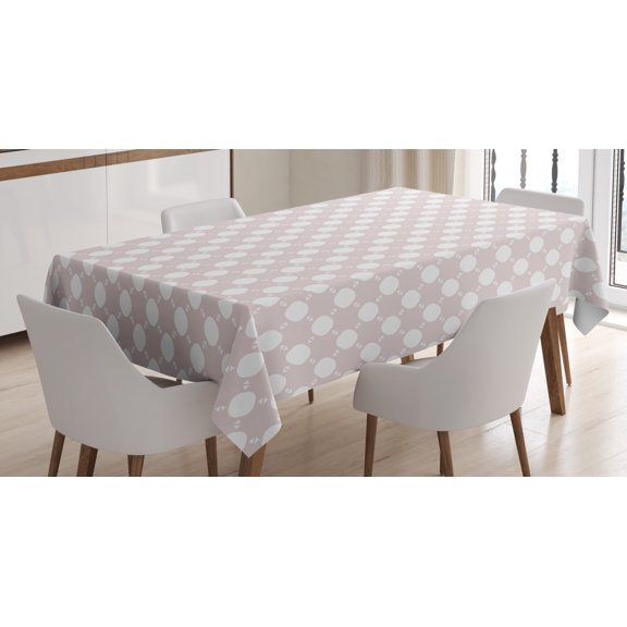 Retro Tablecloth, Abstract Pattern with Circles and Small Triangles in Soft Pastel Colors, Rectangular Table Cover for Dining Room Kitchen, 60 X 90 Inches, Pale Mauve and White, by Ambesonne