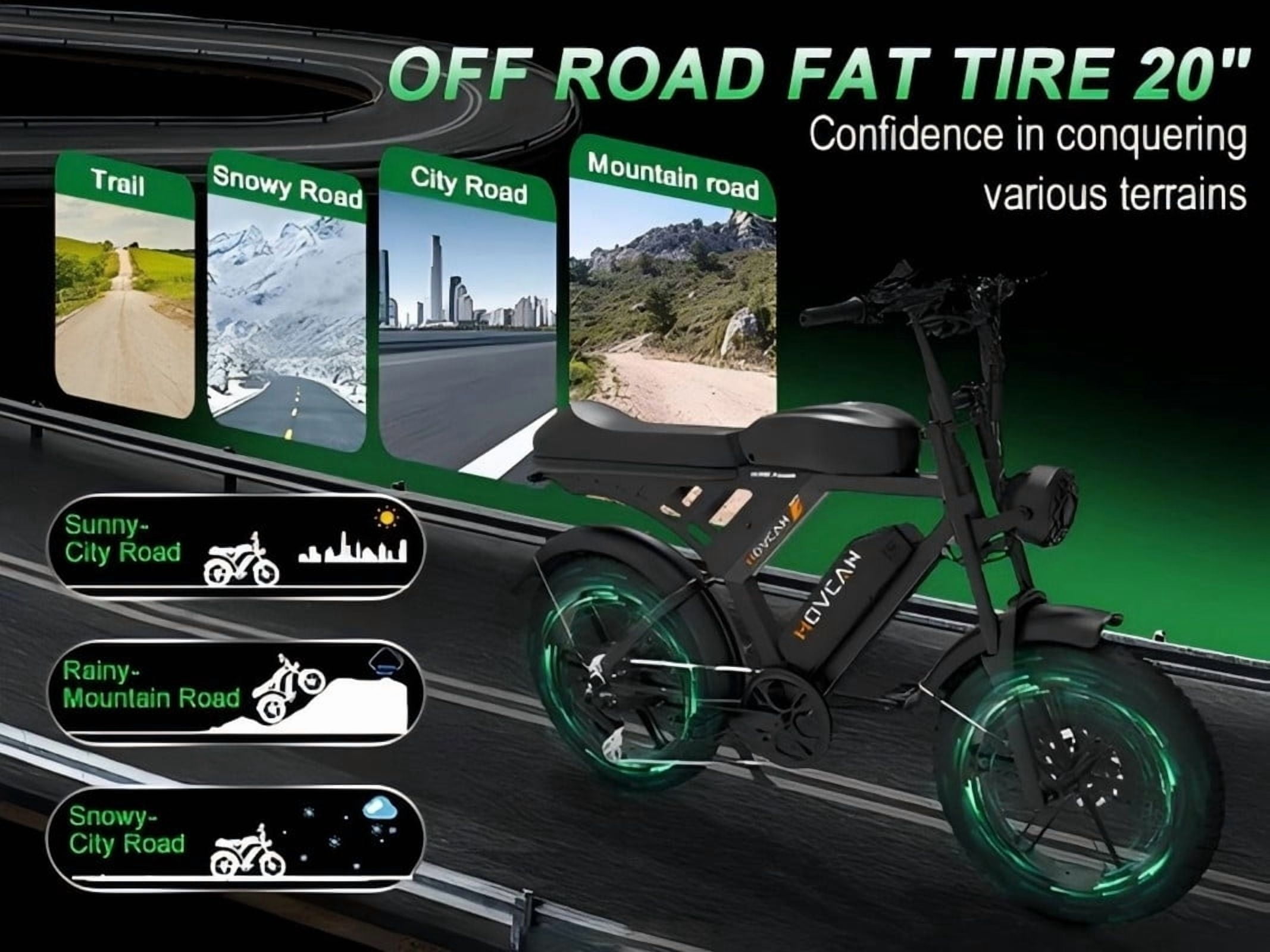 1500W 32MPH Max speed Movcan V30Max Electric Bike for Adults,20" Fat Tire Off-Road Ebike,Dual Battery 48V 31.2Ah 120 Miles range, Hydraulic Brake Shimano 7-Speed UL2849
