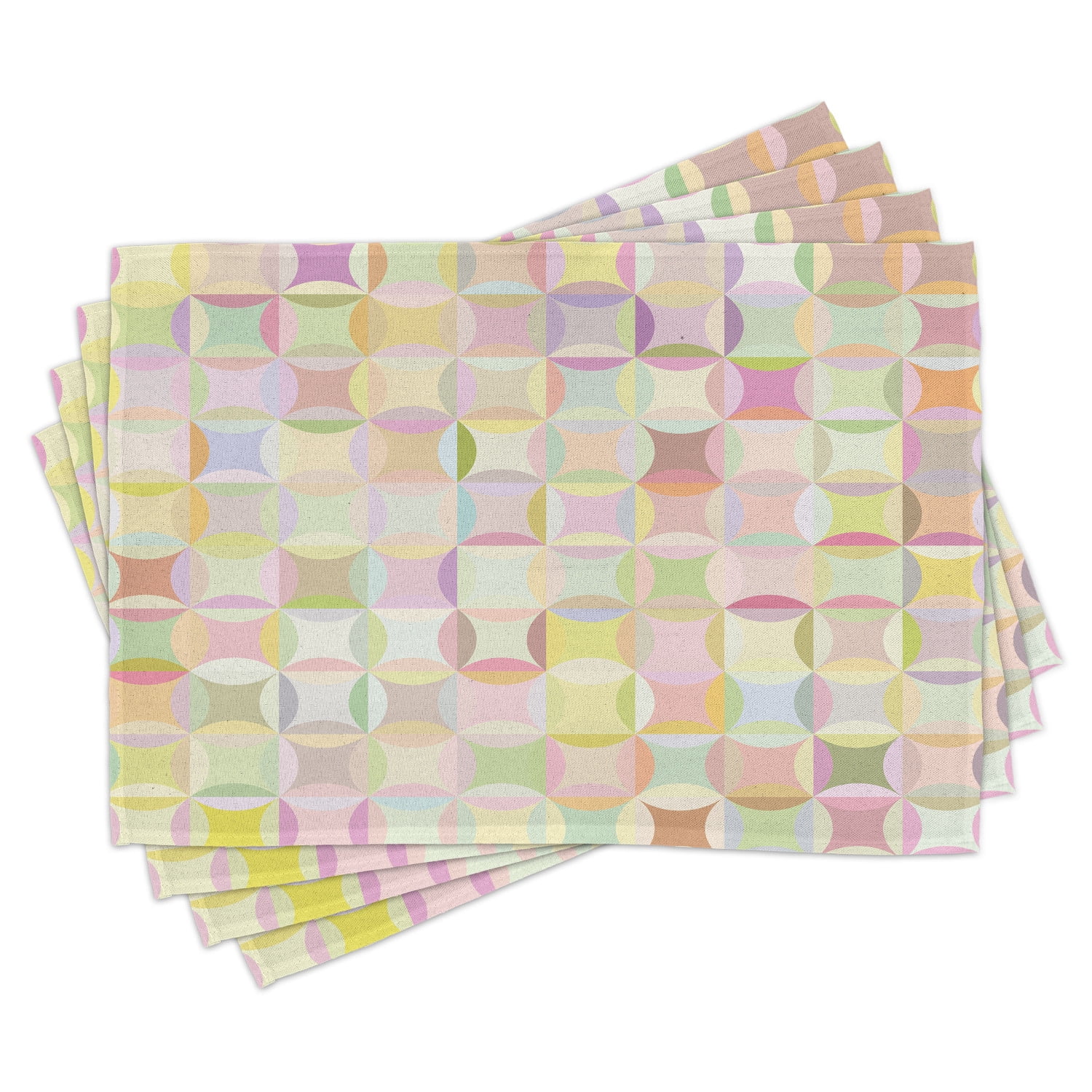 Pastel Placemats Set of 4 Retro Pattern with Polka Dots Overlapping