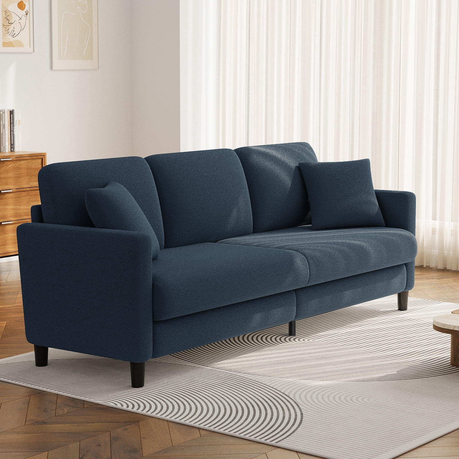 83" Sofa Couch for Living Room,Comfy Teddy Fleece Loveseat Sofa,Extra Deep Seat Couches ,Neche Tool-Free Setup Love Seat with 2 Pillows,Blue Grey