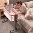 thumbnail image 4 of LINLUX Baby Bassinet, 6-Height Adjustable Newborn Bedside Bassinet with Wheels, All-Sided Mesh, Pink, 4 of 7