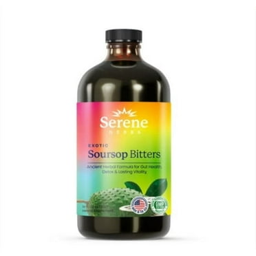 Soursop Bitters Liquid – Organic Herbal Detox with Black Seed, Moringa & Ginger by Serene Herbs – Supports Digestive Wellness & Immune Function – 16 fl oz