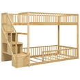 thumbnail image 6 of Euroco Wood Twin over Twin Bunk Bed with Storage Staircase, Floor Bed with Fence, Natural, 6 of 13