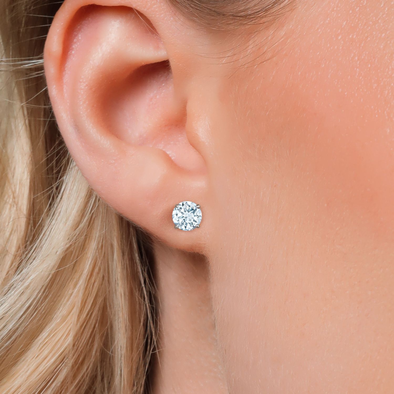 Gem Stone King 925 Sterling Silver Sky Blue Aquamarine Stud Earrings for Women Men (1.50 Cttw, Gemstone March Birthstone, Round 6MM)