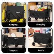 Expandable Dual-Layer Utility Wagon with 100% Extra Space – 225Lbs Capacity Folding Garden Cart, Lightweight Steel Frame, All-Terrain Swivel Wheels for Camping Grocery Sports Beach