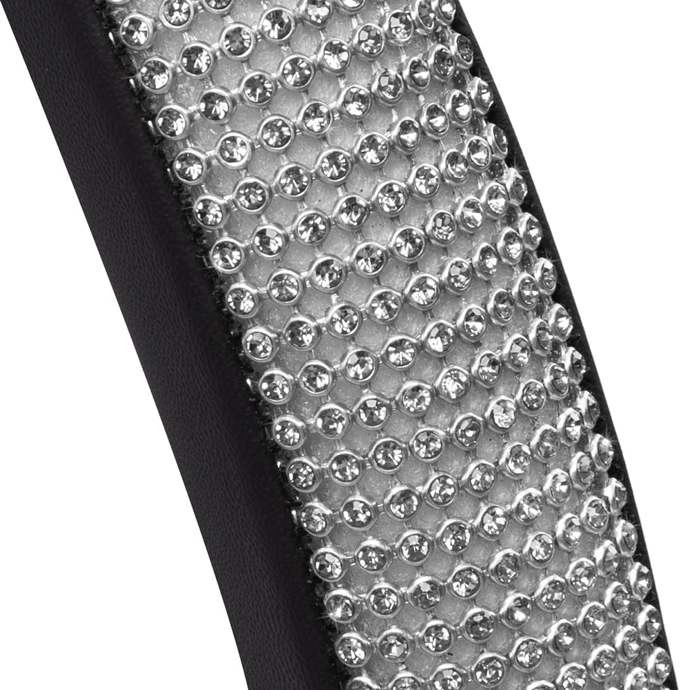 Shiny Crystal Glitter Diamond Rhinestones Cute Stylish Bling Bling Sparkle Steering Wheel Cover for Cars Trucks SUVs, Universal Size 14.5 15 15.5" (Crystals - Silver)