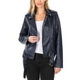 thumbnail image 2 of KOGMO Women's Snake Embossed Vegan Leather Moto Jacket with Belt, 2 of 5