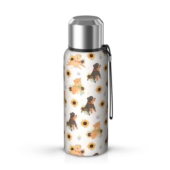20 Oz Dogs with Sunflowers Coffee Tumbler Double Wall Insulated Stainless Steel Water Bottle | Metal Reusable Thermoses Flask with Cup Cap | Leak & Sweat Proof with Anti-Dust Lid