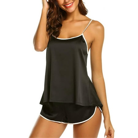 

FASHIONWT Womens 2PCS Satin Sleepwear Babydoll Lingerie Shorts Pajamas Set