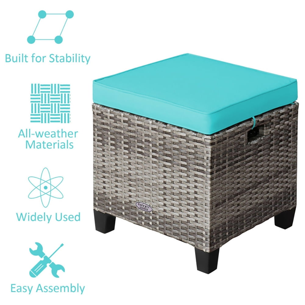 Aimee Lii 2PCS Patio Rattan Wicker Ottoman Seat with Removable Cushions, Outdoor Patio Furniture Set, Turquoise Aimee Lii 2PCS Patio Rattan Wicker Ottoman Seat with Removable Cushions, Outdoor Patio Furniture Set, Turquoise